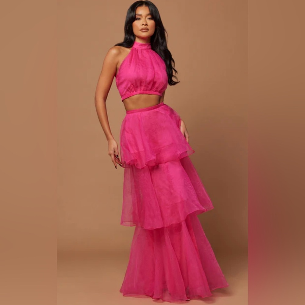 Elegant HOT Pink Layered tulle maxi Skirt set